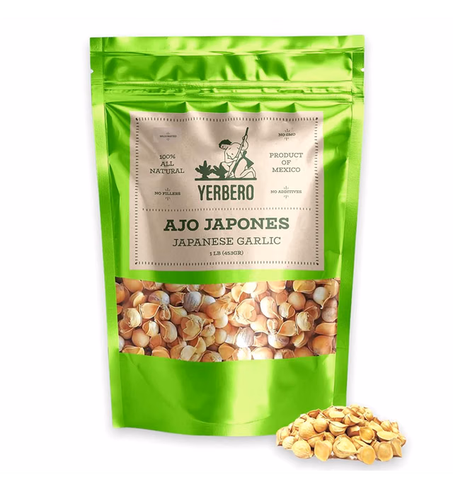 Yerbero - Japanese Garlic | Ajo Japones ( Allium sativum ) 400+ Garlic Cloves | 1 LB (455gr) | Premium Quality, Stand Alone Resealable Bag Keeps Garlic Always Fresh! Crafted By Nature100% All Natural Big Size Garlic Cloves