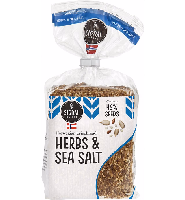 Sigdal Bakeri Herbs & Sea Salt Wholegrain Crispbread 8.29 oz Bags - Pack of 12