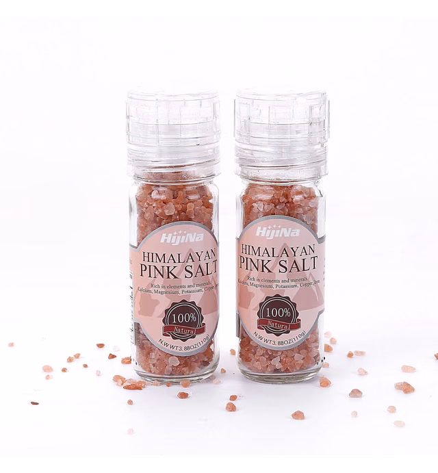 HijiNa Himalayan Pink Salt Crystals with Built in Grinder (110g - Pack of 2)