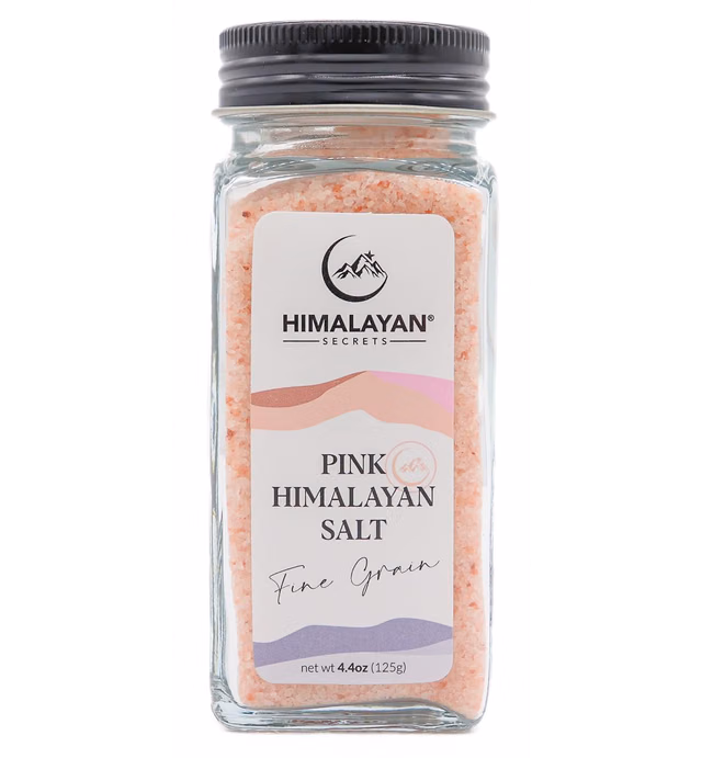Himalayan Secrets Natural Pink Cooking Salt in Refillable French Glass Shaker - 4.4 oz Healthy Unrefined Fine Salt Packed with Minerals - Kosher Certified