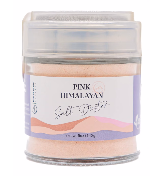 Himalayan Secrets Natural Pink Popcorn Salt Duster in Refillable Screen Shaker - 5 oz Healthy Unrefined Powder Salt Packed with Minerals - Kosher Certified