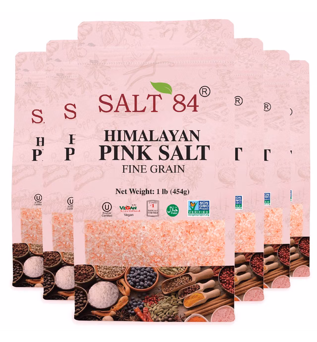 SALT 84 Pink Himalayan Salt Fine Grain – 1LBS/ Each, Pack of 6