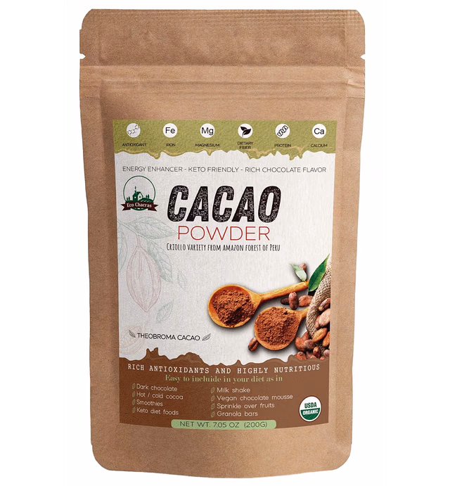 Eco Chacras ! Organic Cacao Powder from PERU - 100% Pure,Criollo Variety, USDA Certified | Sugar Free | All Natural | Low Carb - Keto Friendly | Superfood from Amazon forest of Peru - 7.05oz (200g)