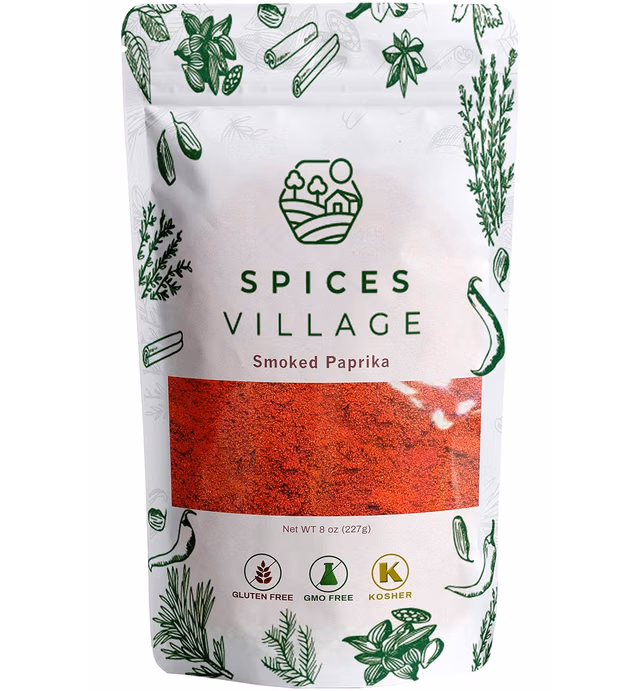 Spices Village Smoked Paprika Powder (8 oz), All Natural Ground Paprika Seasoning made from Dried Red Peppers, Flavorful Spice, Kosher, Gluten-Free, Non-GMO, Resealable Bulk Bag [Package may Vary]