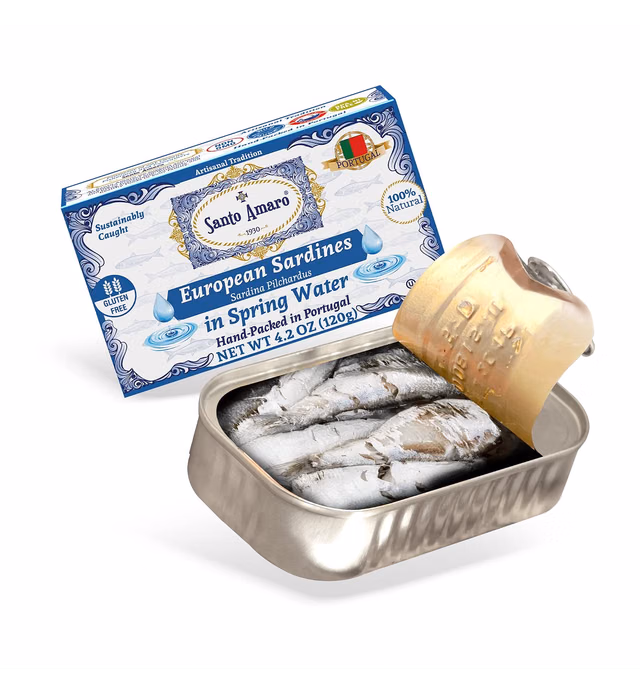 Santo Amaro – Authentic European Sardines in Water, Hand-Packed Canned Sardines Wild Caught Sardines in Water, Sea Salt, 140 Calories, Portuguese Sardines, Low Mercury, 19g Protein, Pack of 12