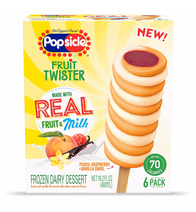 Popsicle Ice Pops For A Low Calorie Frozen Treat Peach Raspberry Vanilla Made with Real Fruit & Milk 16.2 oz 6 Count