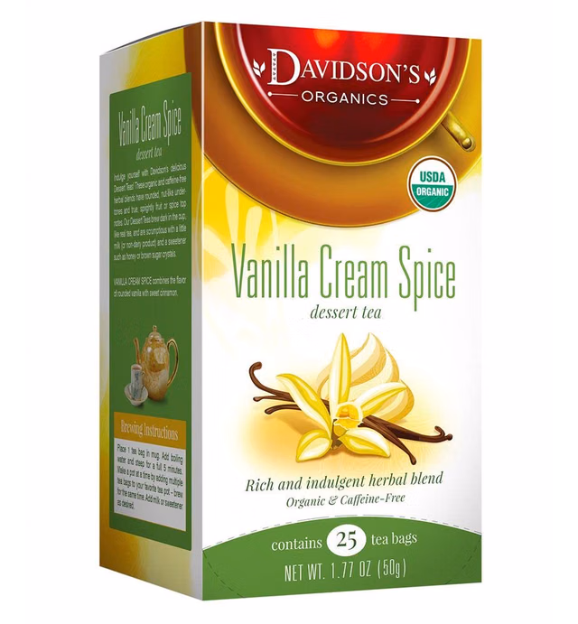 Davidson's Organics, Vanilla Cream Spice, 25-count Tea Bags, Pack of 6