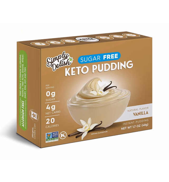 Simply Delish Natural Instant Vanilla Pudding - Sugar Free, Non GMO, Gluten Free, Fat Free, Vegan, Keto Friendly -1.7 Ounce (Pack of 12)