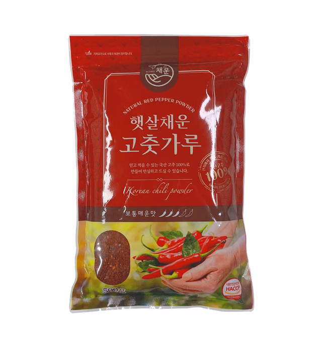 Chaeun Korean Premium Red Chili Pepper Flakes Seasoning Powder Gochugaru 1.1Lb 500g, Origin Korea - Coarse Fine Type 한국산 태양초 고춧가루 (Midium Spicy - Coarse), 1.1 Pound (Pack of 1)