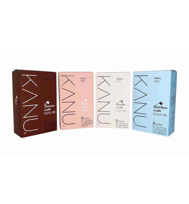 Maxim KANU Tiramisu Latte 8 Sticks, Vanilla Latte 8 Sticks, Dolce Latte 8 Sticks, Mint Choco Latte 8 Sticks