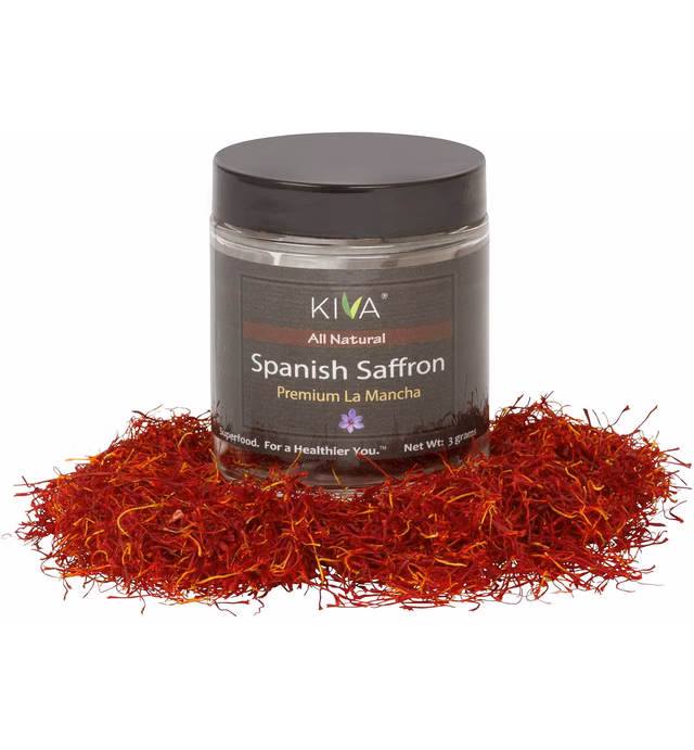 Kiva Premium Spanish Saffron (3 Gram) - Superior Grade A+ Quality | Full Saffron Threads for Paella, Saffron Risotto, Rice, Tea, desserts | Non-GMO | No Additives | 3 gram glass jar