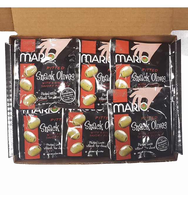 Mario Camacho 20g Savory Pepper Pouch Olives, Savory Pepper, 16Count (Pack Of 16)