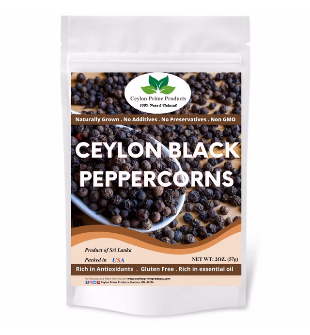 Ceylon Black Peppercorn whole (2oz) | in a Resealable Bag | Freshly Packed | Peppercorn For Grinders Refill | 100% Pure and Natural