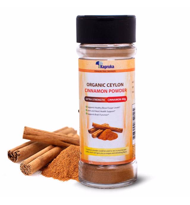 Sri Lankan Premium Quality 100% Pure Organic Ground Ceylon Cinnamon Powder in Glass Jar with Plastic Shaker/Sprinkle Bottle. | 1.41 oz