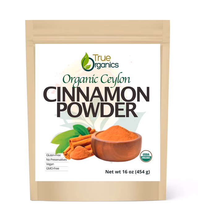 True Organic Ceylon Cinnamon Powder, 1 Pound Bulk Bag, Certified Organic, USDA & Kosher Certified, Non-GMO, Organic Cinnamon Powder, Ground Cinnamon, Pure Ceylon Premium Quality Bulk Cinnamon Spice [ 16 ounces ]