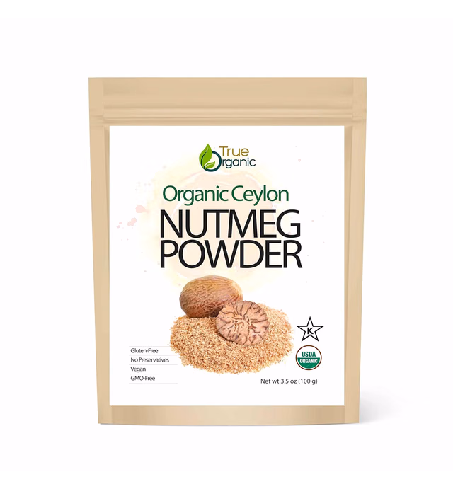True Organic Ceylon Nutmeg Powder (Ground) 3.5 Oz - USDA Certified, Pure Ceylon Premium Quality