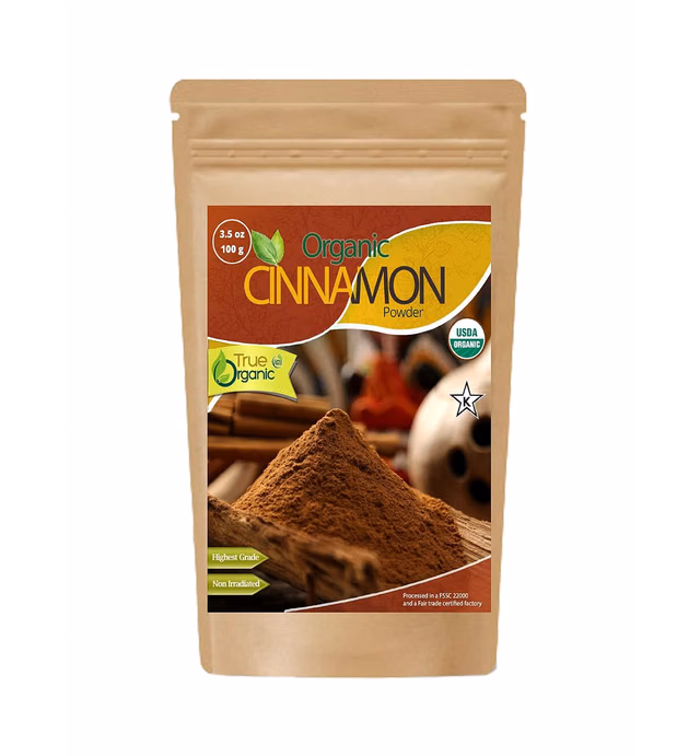 True Organic Ground Cinnamon Powder, 3.5 Ounce Bag, Certified Organic, USDA & Kosher Certified, Non-GMO, Organic Ground Cinnamon, Ground Ceylon Cinnamon, Premium Quality Cinnamon from Ceylon [ 100 g ]