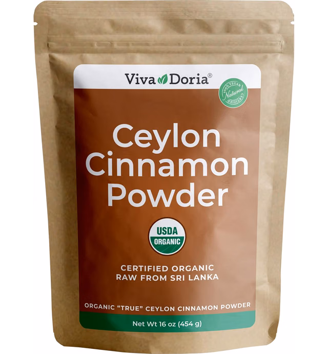Viva Doria Organic Ceylon Cinnamon Powder | Organic Ground Cinnamon Powder | 100% Raw from Sri Lanka |16 Oz (454 g) Resealable Kraft Bag