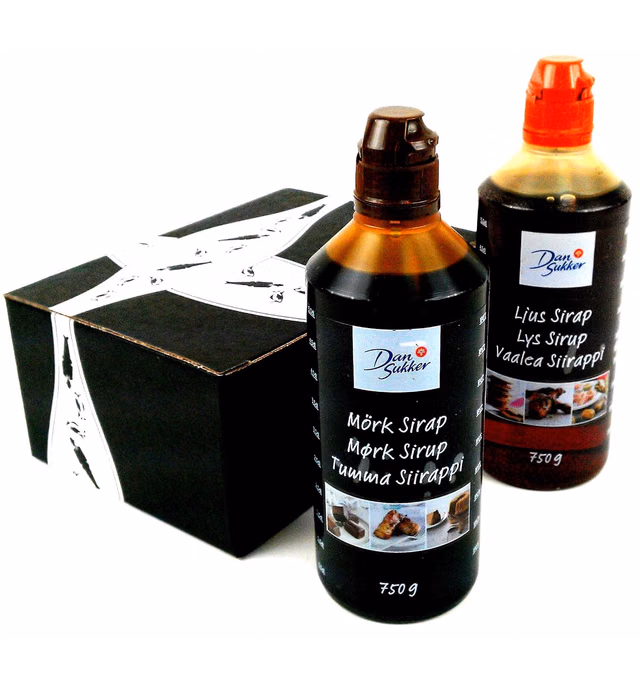 Dansukker Light Syrup (Ljus Sirap) and Dark Syrup (Mörk Sirap), 26.2 fl oz Bottles in a BlackTie Box (2 Items Total)