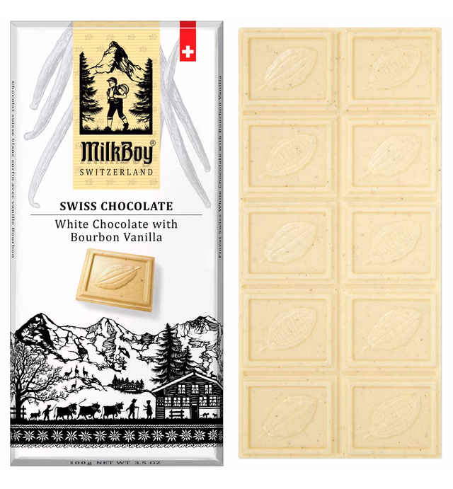 Milkboy Swiss White Chocolate Bars - Gourmet Bourbon Vanilla Chocolate Bars - Made with Pure Natural Vanilla - White Premium Chocolate Bar - Gluten Free - Non-GMO - Kosher - 3.5oz 5 Packs