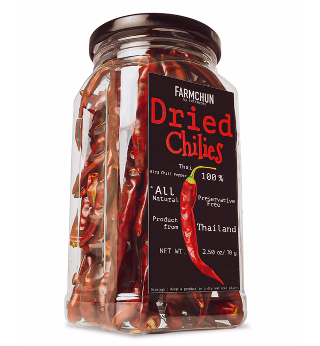 Whole Dried Thai Chili Pepper 2.50 oz DRIED RED CHILI PEPPERS, Perfect for Spicy Lover, Taste of Variety, Essential Spice for Cookshelf Kitchen
