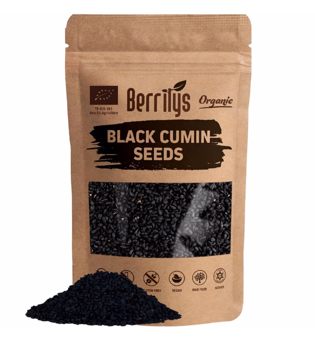 Black Cumin Seeds, USDA Organic, Berrilys, 16oz, also known as Nigella Sativa, Kalonji & Black Cumin Seeds, Great as Herbs, Seasoning, Baking, Cooking