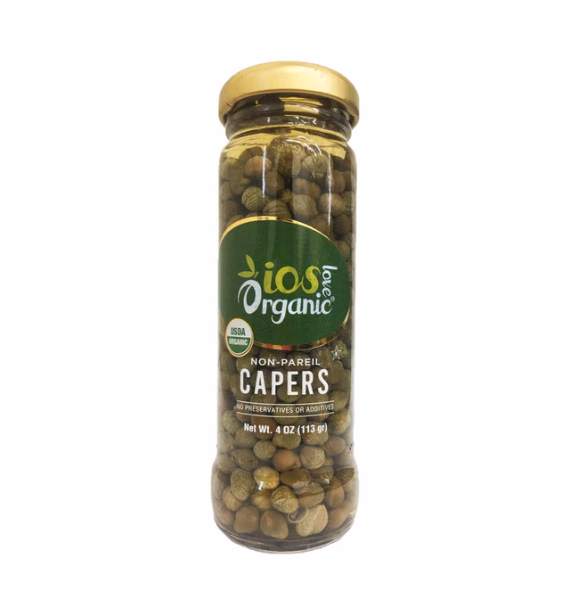 IOS Organic Non-Pareil Capers in Sea Salt, USDA Organic, Vegan, Non-GMO- 4Oz (1Pack)