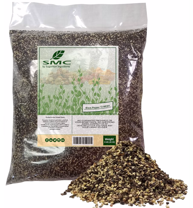 Black Pepper 12 MESH 2 Pounds Bulk Bag -Heat Sealed to Maintain Freshness-Spice Seasoning-12M