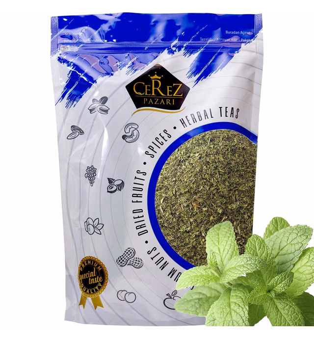Cerez Pazari Dried Mint Leaves Spearmint 1lb Resealable Bag|%100 Natural, Non-irradiated, Non-GMO, Gluten Free, Raw Turkish Dried Spearmint Leaves, Crushed Peppermint Tea