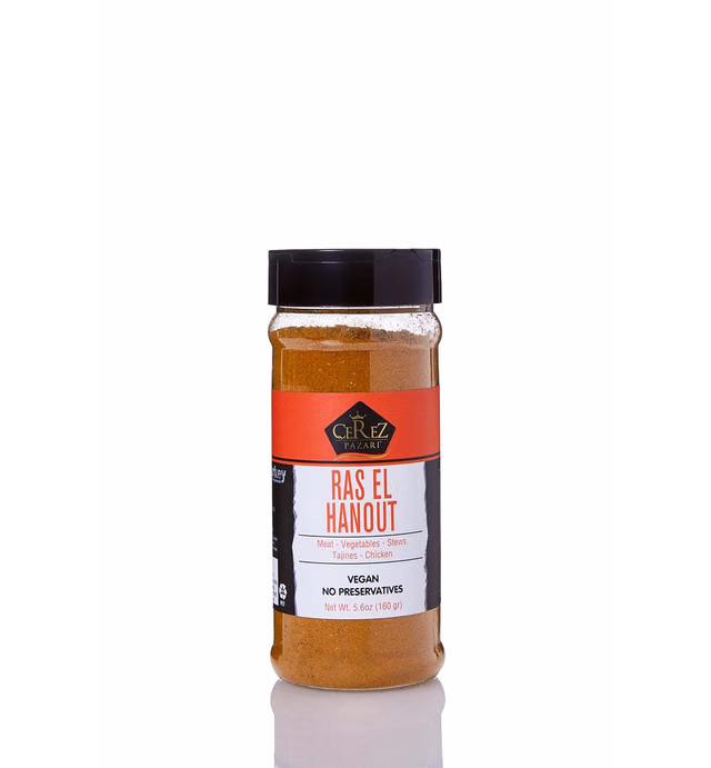 Cerez Pazari Ras El Hanout Meat Seasoning 5.6oz-160g, Moroccan Meat Spice Blend Premium Grade,%100 Natural, Freshly Packed, Non-GMO, Gluten Free, No Preservatives