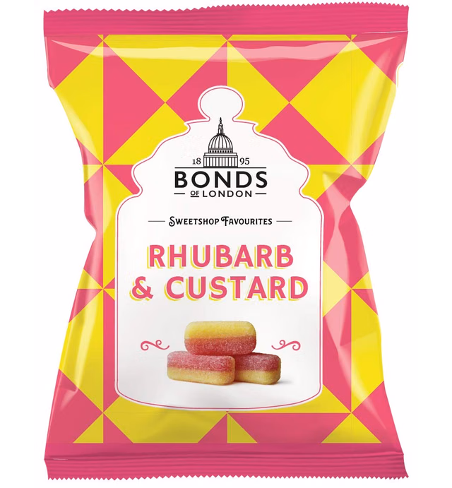 Original Bonds London Rhubarb & Custard Bag Sugar Coated Rhubarb & Vanilla Flavored Boiled Sweets Imported From The UK The Best Of British Candy