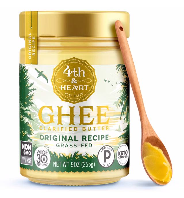 4th & Heart Original Grass-Fed Ghee, 9 Ounce, Keto, Pasture Raised, Lactose and Casein Free, Certified Paleo