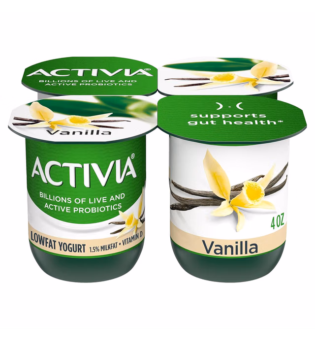DANNON Activia Probiotic Low fat Yogurt, Vanilla, Non-GMO Project Verified, Multi Pack , 4 Oz, Pack of 4