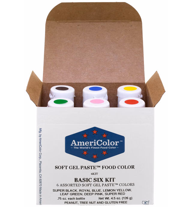 AmeriColor Basic Six Kit Soft Gel Paste Food Color, 0.75 Ounce, 6 Pack Kit