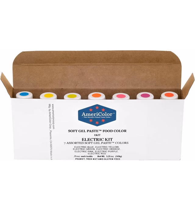 AmeriColor Food Coloring - Electric Kit - Soft Gel Paste, 7 .75 Ounce Bottles