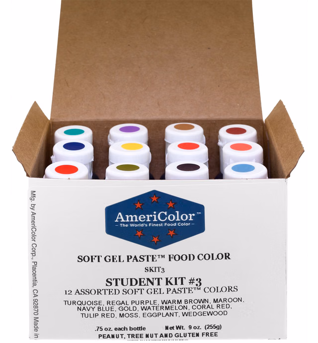 Food Coloring AmeriColor Student - Kit 3 12 .75 Ounce Bottles Soft Gel Paste Colors