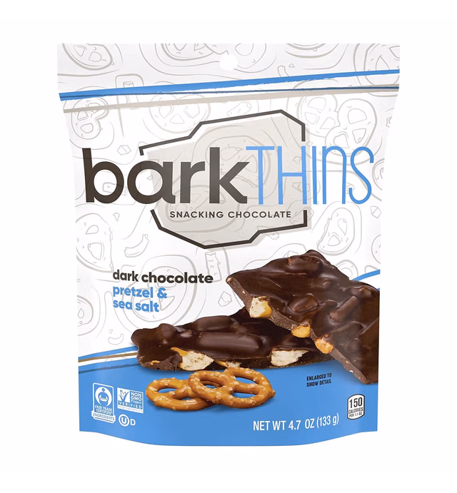 barkTHINS Dark Chocolate Pretzel and Sea Salt Snacking Chocolate, Fair Trade, Non GMO, 4.7 oz Bag