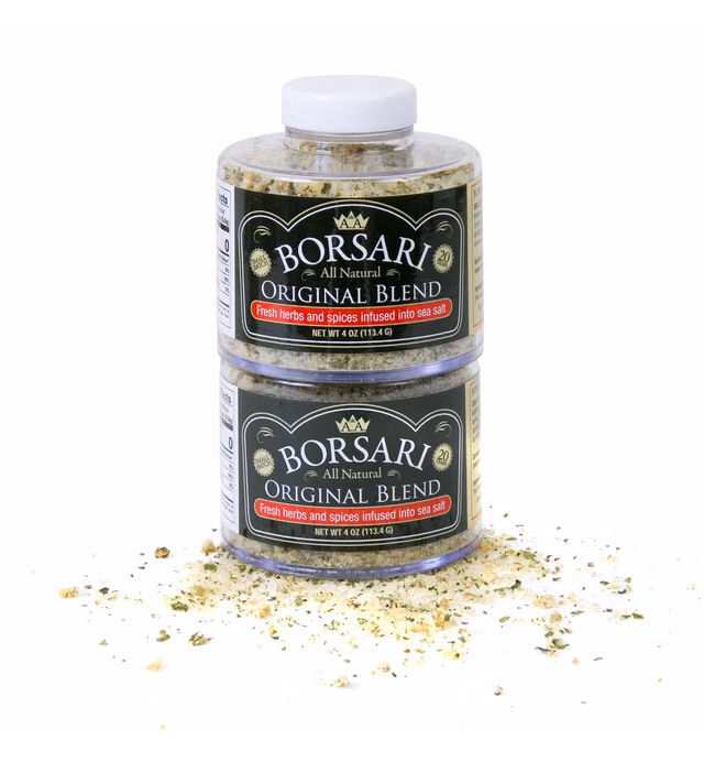 Borsari Seasoned Salt 2-Shaker Gift Set - Original Seasoning Blend - Gluten Free Gourmet Seasonings For Steak, Fish, Poultry, & More - (4oz Shaker Bottles)