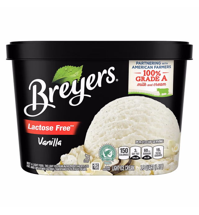 Breyer's Light Ice Cream Low-Fat Ice Cream Vanilla Ice Cream Lactose-Free Ice cream and Low-Calorie Ice Cream 48 oz