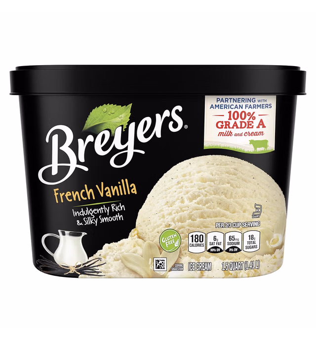 Breyers Classics Ice Cream For a Delicious Frozen Dessert French Vanilla Made with 100% Grade A Milk & Cream, Sustainably-Farmed Vanilla 48 oz