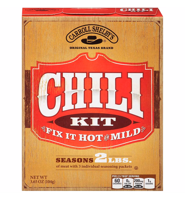 Carroll Shelby's Original Texas Chili Mix Kit, 3.65 Ounce Box, 8 count
