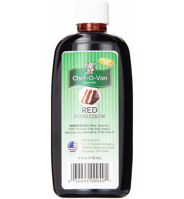 Chef-O-Van Food Coloring, Red, 4 Ounce