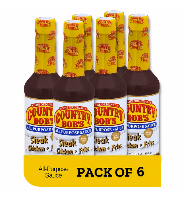 Country Bob's All Purpose Sauce - All Natural Condiment Sauce for Dipping, Marinating, BBQ Sauce, Steak Sauce - All Purpose Seasoning for Beef, Pork, Chicken, Fish, and Stir Fry Vegetables -13oz (Pack of 6)
