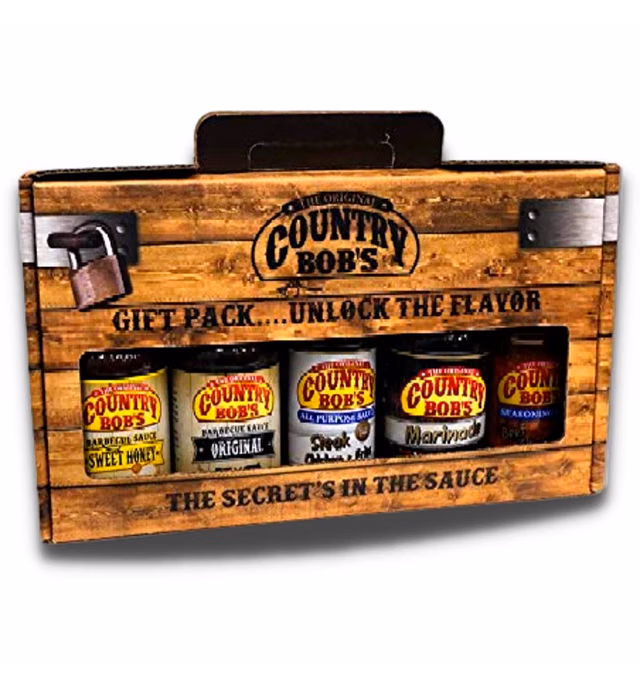 Country Bob's Gift Pack - Complete Set of Sauce and Seasoning Salt for Marinating, BBQ Sauce, Cooking Sauce, Dry Rub - Gluten Free and Non-Fat Condiments Great for Beef, Pork, Chicken, Fish, and Stir Fry Vegetables