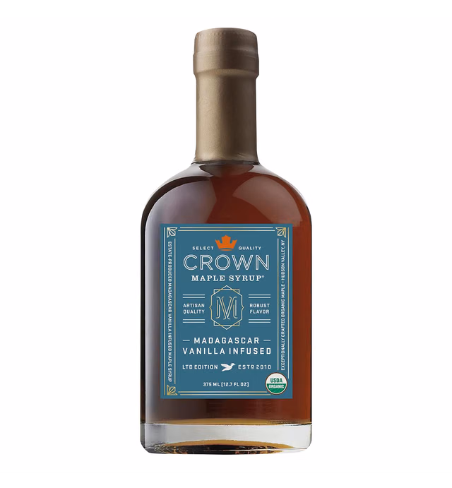 Crown Maple Madagascar Vanilla Infused Organic Maple Syrup, 12.7 Fl Oz, Real Vanilla Bean, Pancakes, Baking, Cocktails & Brunch