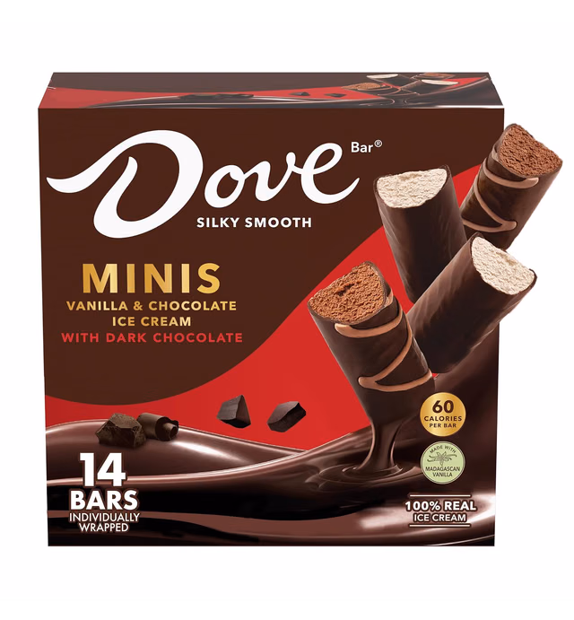 Dovebar Minis Variety Mix, Vanilla and Chocolate Ice Cream With Dark Chocolate, 14 Count (Frozen)