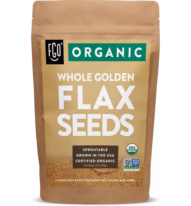 Organic Whole Golden Flax Seeds | Sproutable | Grown in USA | 32 oz Resealable Bag (2lb) | by FGO