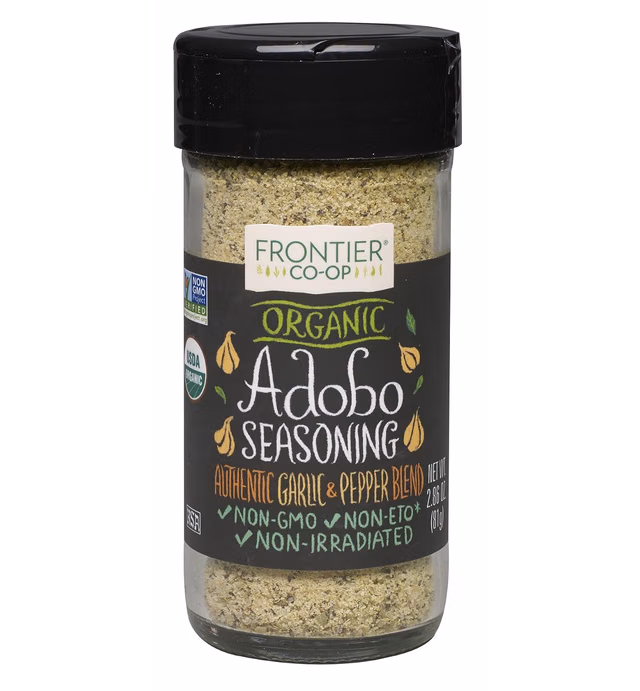 Frontier Co-op Organic Adobo Seasoning, 2.86-Ounce, Garlic, Onion& Pepper Blend, Add Depth Without Heat To Fish, Meats, Rice