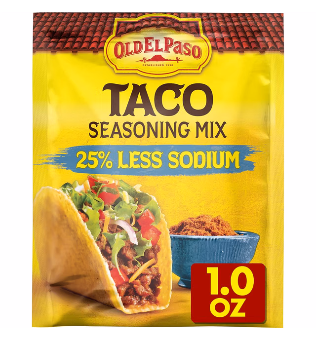 Old El Paso Taco Seasoning, 25% Less Sodium, 1 oz.