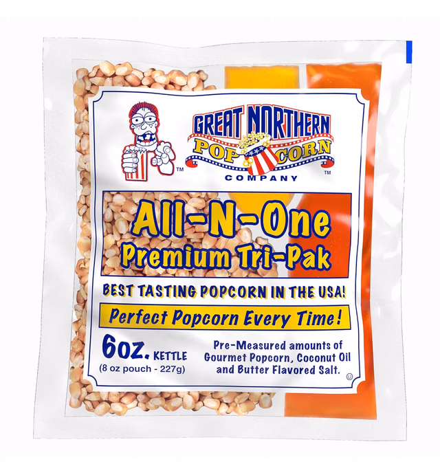 Popcorn Packs, Pre-Measured, Movie Theater Style, All-in-One Kernel, Salt, Oil Packets for Popcorn Machines by Great Northern Popcorn, 6 Ounce (Pack of 24)